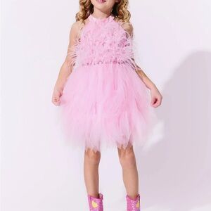 NWT Lola and the Boys Pink Feathered Tulle Dress